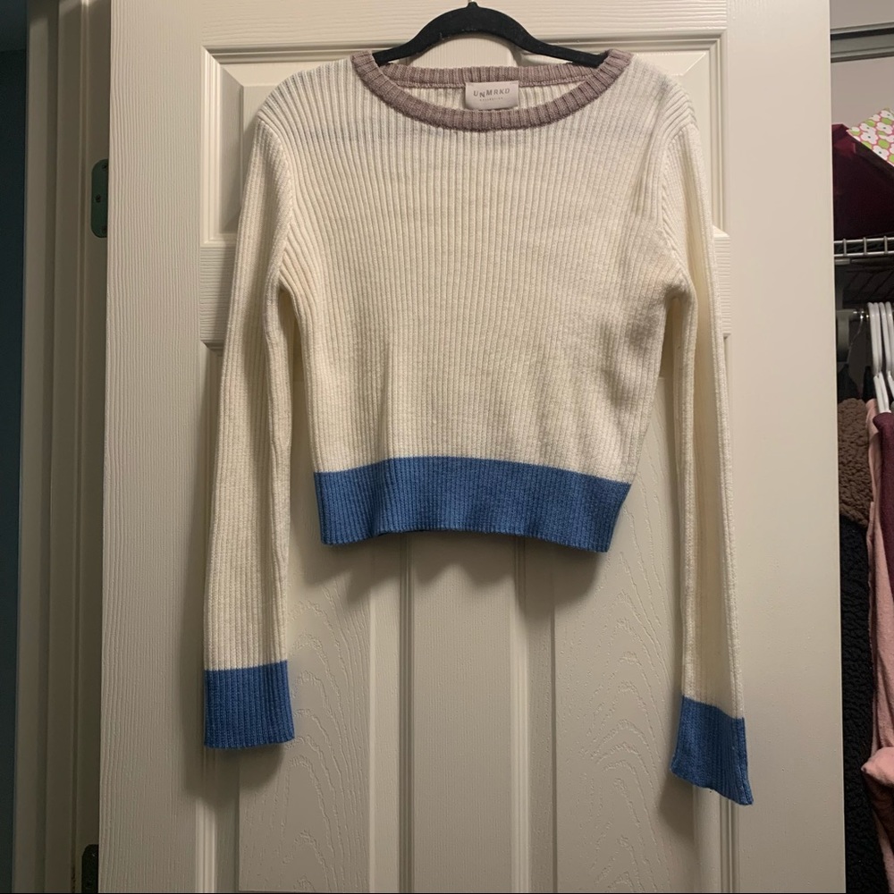 super adorable cropped color block sweater